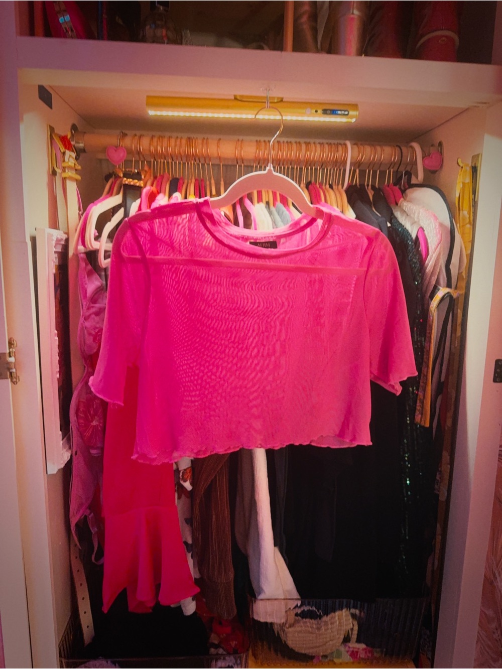 AFRM Hot Pink Sheer Crop Top